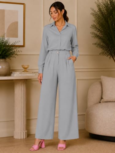 Image of FYLTR Women's Stretchable High Waist Wide-Leg Front Pleated Formal Trouser