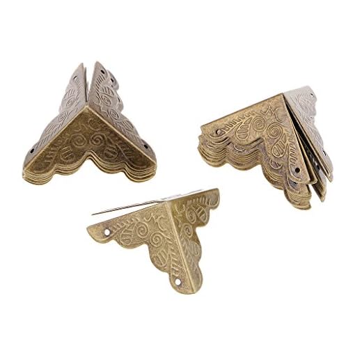 F Fityle 20 Piezas de Esquinas Antiguas, Maleta de Madera, Pies Decorativos, Protector de Esquinas de Pierna - Bronce