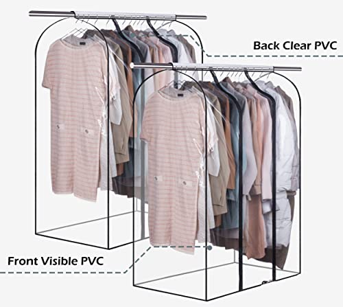 SLEEPING LAMB 50'' Extra Large Clear Hanging Garment Bags for Closet Storage Bottom Enclosed Garment Rack Cover Sealed Wardrobe Clothes Protector for Coats, Suits, Dresses （Not Including Frame）