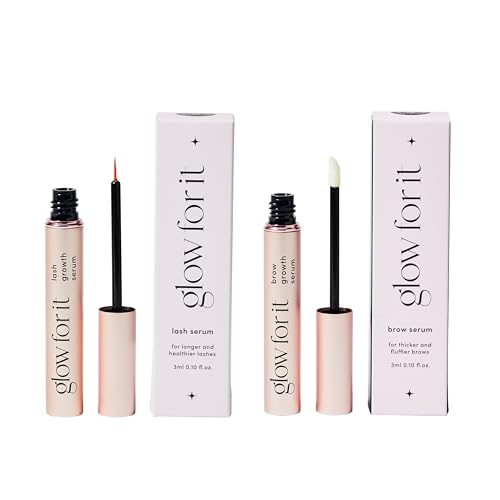 Glow For It - Growth Starter Kit | Lash & Brow Growth Serum | Enhances Eyelash Length & Volume & Eyebrow Thickness & Fullness | Water Based Serum | Natural & Cruelty-Free Formula with Biotin | 3ml x 2