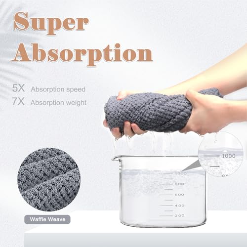 FREATECH 2er-Pack Großes Mikrofaser Handtuch Haare 86 x 26 cm, Dicke Super Saugfähige Haarturbane für Nasses Haar, Frauen Anti-Frizz Haartrockentuch mit Gummiband, Langes Dickes Lockiges Plopphaar