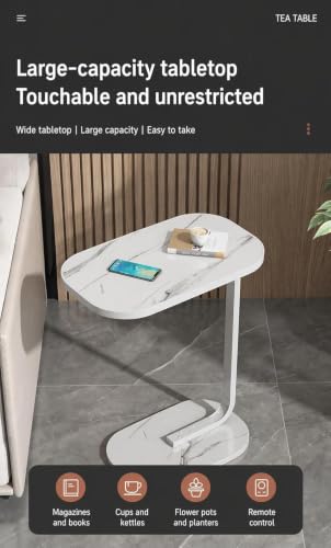 Image of Owme Adjustable Table Stands Couch Side Table, Swivel TV Tray Table, 360 Top Moving C-Shaped End Table, Small Center Table for Home Office Balcony | Storage Organizer - White, Rectangular