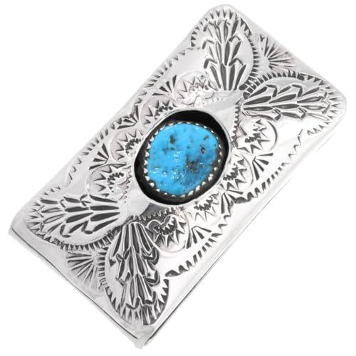 Navajo Turquoise Hammered Silver Money Clip Sterling Design on German Silver 0241