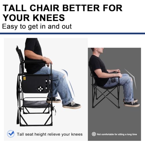 Image of Romswi 2Pcs Extra Tall Portable 30 inch Seat Height Folding Camping Chair Directors Chair High Foldable Bar Stool with Side Table for Makeup Artist, Sports Event, Craft Show, Supports 400LBS,Black