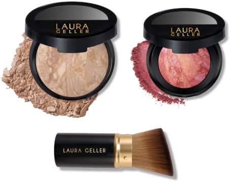 LAURA GELLER 40+ Club Kit: Balance n Brighten, Fair + Retractable Angled Kabuki Brush + Blush n Brighten, Tropic Hues
