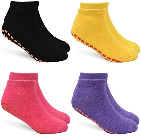 Kids Trampoline Socks Non Slip Anti-Skid Sticky Grips Socks 4 Pairs for 2-9 Years Boys Girls