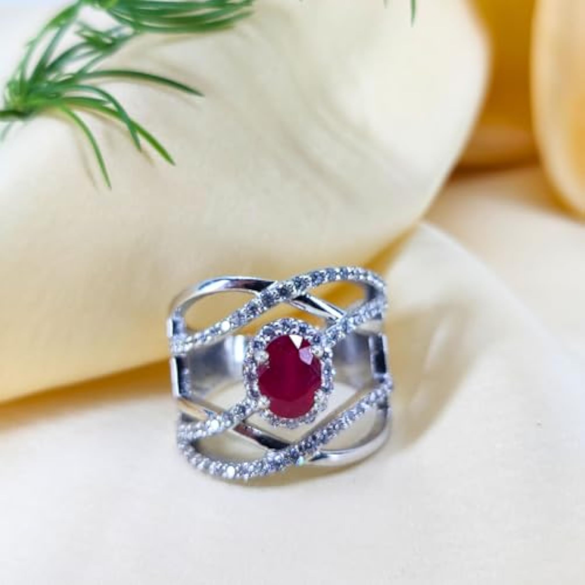 Glamorous Ruby Red Oval Simulant Ring for Women in 925 Sterling Silver