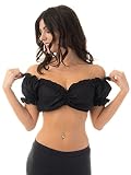 Trachtl.de - Ertex GbR Dirndlbluse - Trachtenbluse IN SCHWARZ MIT Tunnelzug (Carmenbluse) - Größe 38
