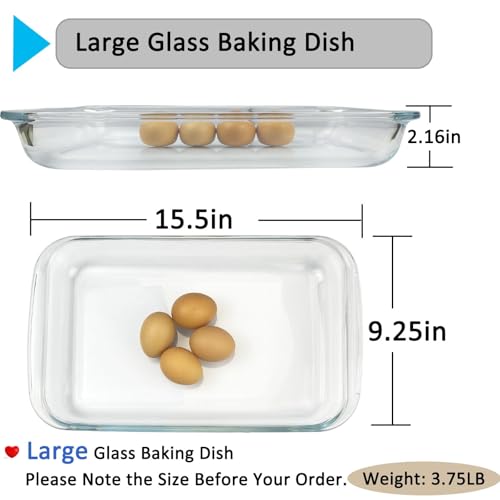 3L Borosilicate Glass Baking Dish, Oven Safe 15.5in x 9.25in