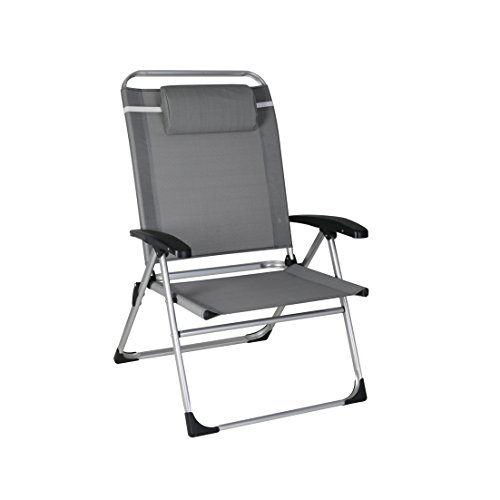 Preisvergleich Produktbild greemotion Klappsessel Usedom silber, Gartenstuhl mit verstellbarer Rückenlehne, schnelltrocknender Campingstuhl zusammenklappbar, Gartensessel aus Aluminium und 2x1 Textilene inkl. Kissen, Maße: ca. 71 x 71,5 x 112 cm