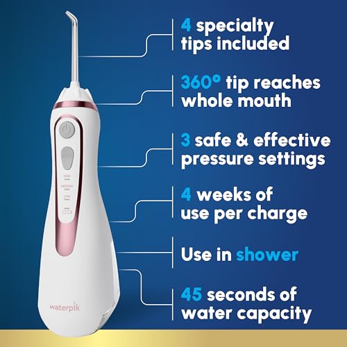 Image of Waterpik Cordless Advanced 2.0 Water Flosser For Teeth, Gums, Braces, Dental Care With Travel Bag and 4 Tips, ADA Accepted, Rechargeable, Portable, and Waterproof, Rose Gold WP-589, Packaging May Vary