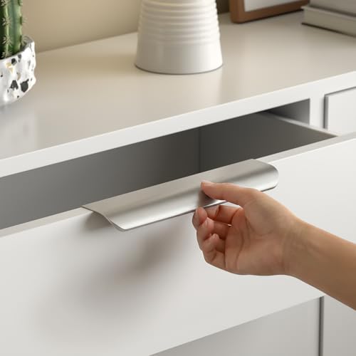 Image of Goldenwarm 6 Pack Brushed Nickel Cabinet Pulls 6-1 /4 Inch Finger Pulls for Cabinets Edge Pulls Silver Kitchen Hardware for Dresser Drawers,Aluminum Alloy