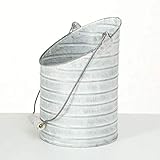 Objektkult Deko Blumentopf/Eimer Bando mit Henkel aus Zink, hell, Maße: 10,5 cm Höhe vorne, 15,5 cm Höhe hinten, Ø 11,5 cm, für stilvolle dekorative Bepflanzung auf Balkon/Terrasse im Vintage Look