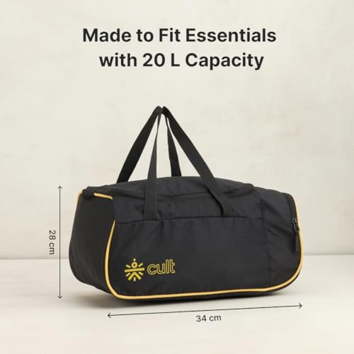 Image of Cult Unisex Duffle Bag 25L - Lightweight, Water-Repellent & Durable Gym and Travel Bag with Adjustable Shoulder Strap, Side Pocket & Strong Zippers - Yellow