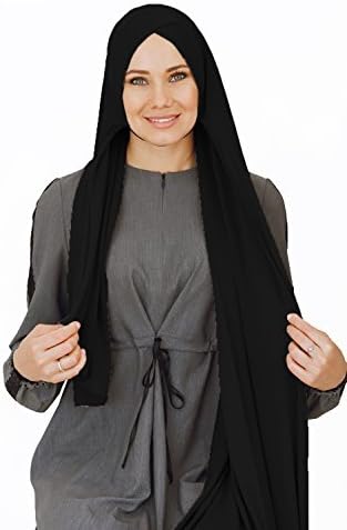 Vista 4 de Bufanda de algodón para la cabeza, hiyab negro instantáneo, accesorios musulmanes listos para usar para mujer, talla única