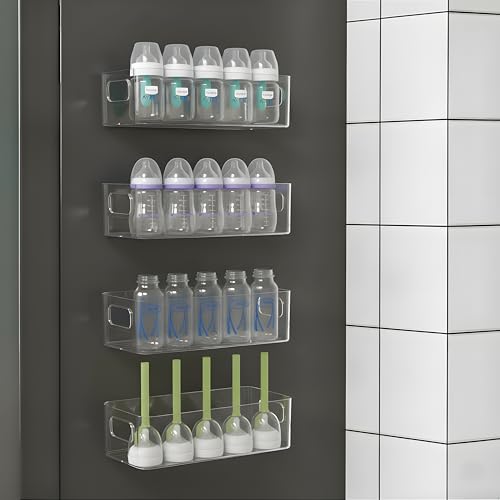 MGY 4Pack Clear Magnetic Baby Bottle Organizer for Refrigerator, Space-Saving Storage Container for Baby Bottles,Bottle  - Detailed View