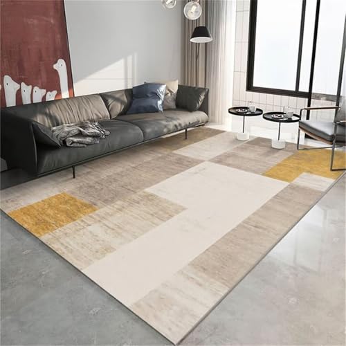 Grand tapis de salon 250x300 cm kaki au motif géométrique moderne - 2