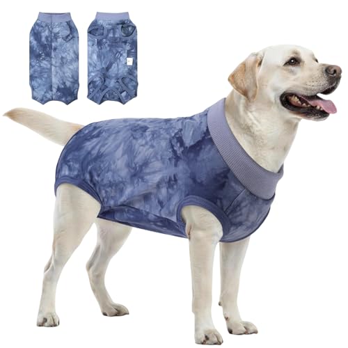 Image of SAWMONG Recovery Suit for Dogs Female Male, Cotton Breathable Dog Onesie After Surgery Spay Neuter, Professional Pet Surgical Suit, Substitute E-Collar Cone (Tie-dye Blue, XL)