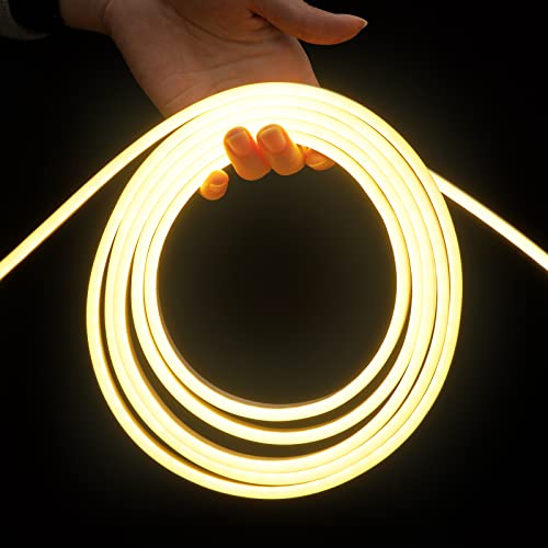 Glattever 16.4Ft/5M Warm White Neon Led Strip Lights 12V 600 Leds Light Strip Silicone Waterproof Led Rope Lights Flexible Cuttable Led Lights For Indoors Outdoors Diy Decor (Power Adapter Included) #TOP7