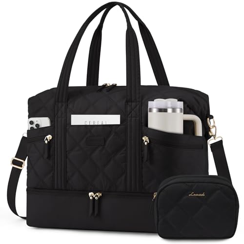 LOVEVOOK Travel Duffle Bag, Lightweight Weekender Bags for Women with Shoe Compartment, 40L Puffer Gym Bag Personal Item Travel Bag, Overnight Bags and Hospital Bag for Labor and Delivery, Black