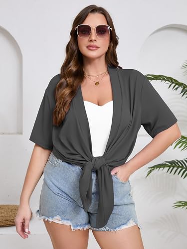 Image of AusLook Women's Plus Size Lightweight Open Front Cardigan 3 /4 Sleeve Cover Ups Shrugs Shawls and Wraps Kimono Jacket Coat