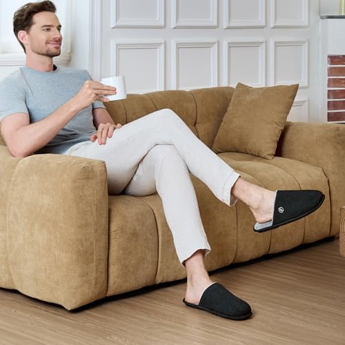 EverFoams Men's Cotton Knit Slippers Lightweight Memory Foam Indoor House Shoes with Anti-Skid Sole2