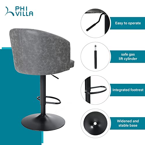 Phi Villa Swivel Bar Stools,Adjustable Bar Chairs With Armrest And Backrest,Armchairs For Kitchen Island/Counter And Dining Room,Max Load Bearing Up To 250 Lbs,Grey,1 Pack #TOP2