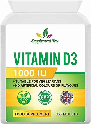 Vitamin D 1000IU 365 Vegetarian Tablets | Optimum Strength Cholecalciferol Vitamin D3 Supplement | UK Manufactured