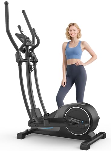 Cowmew Ellipsentrainer für Zuhause, Ultraleiser Magnetischer Crosstrainer mit 16 Widerstandsstufen, 8 kg Schwungrad, 42 cm Schrittlänge, Belastbarkeit 150 kg, LCD-Monitor, Pulssensor