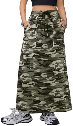 SOFIA'S CHOICE Women's Drawstring Maxi Skirt with Pockets High Waist A Line Long Skirts