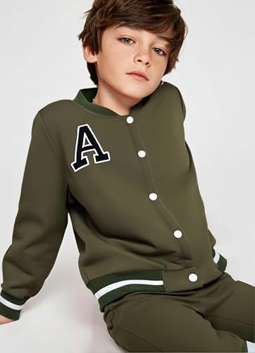 Boys Color Block Button Down Shirt and Jogger Pants Button Up Sweatsuits Sets (Size: 5-12T)3