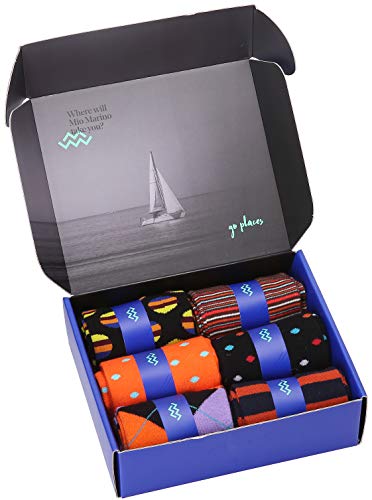 Mio Marino Men's Dress Socks - Colorful Funky Socks for Men - 6 Pack - Linear Ensemble - Sock size: 10-13