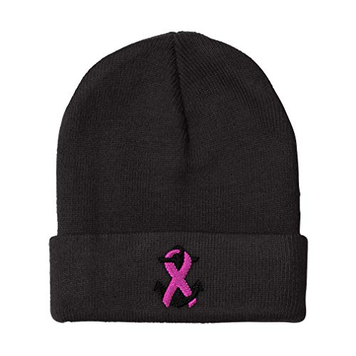 Beanies for Men Breast Cancer Ribbon & Anchor Embroidery Breast Cancer Breast Cancer Winter Hats for Women Acrylic Skull Cap 1 Size Black Design Only