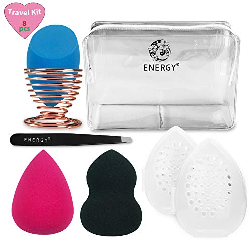 ENERGY Makeup Sponge Set 8 Pcs Blender Beauty Foundation Blending Sponge, Flawless for Liquid, Cream, and Powder, Multi-colored Makeup Sponges Blender Beauty Makeup Sponge Set with Blender Travel Case