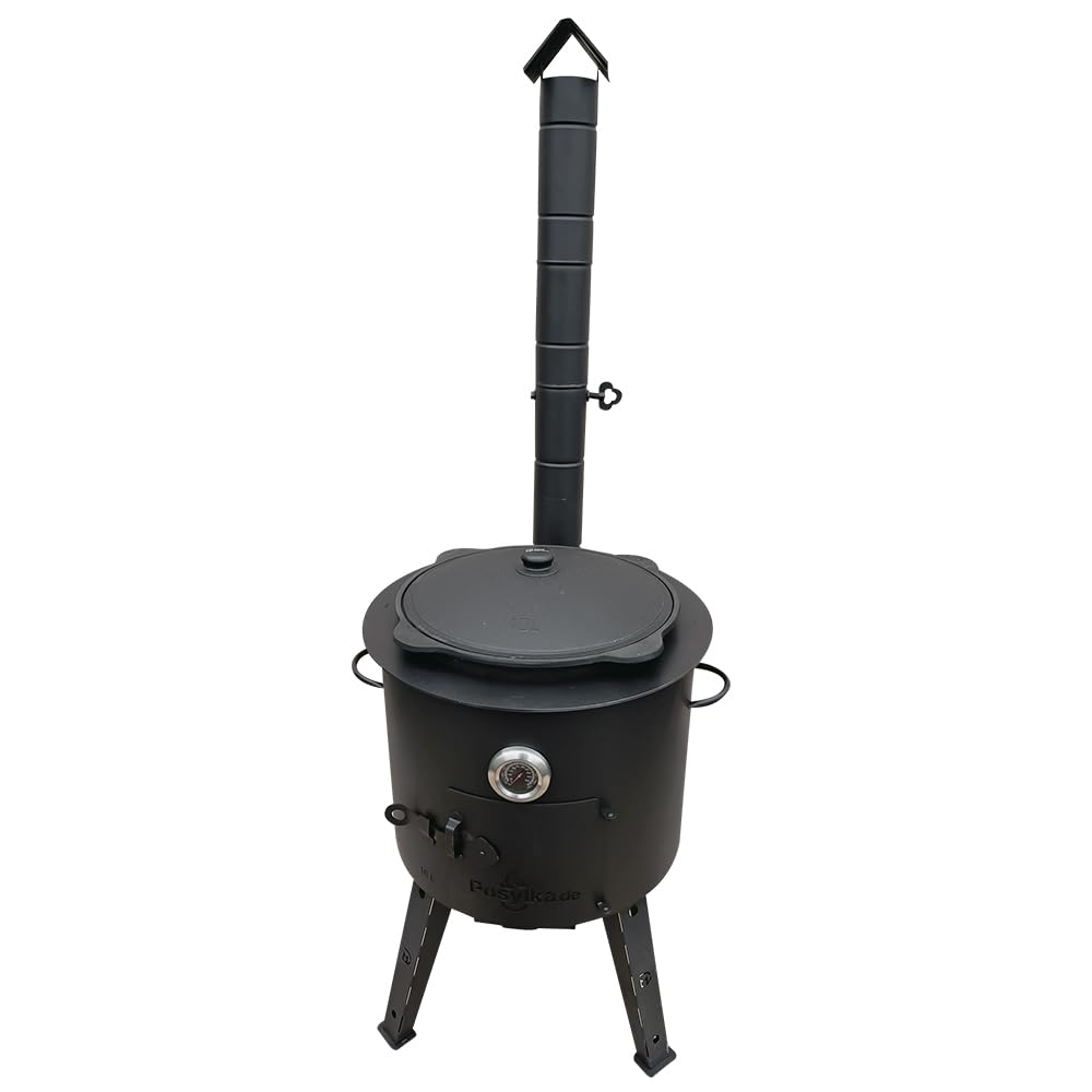 Termómetro para horno de 44 cm de diámetro, 5 anillas, 48 cm, hierro fundido, tapa redonda de 46,5 cm de diámetro, 16 L (set – 514)
