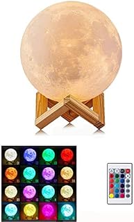 Fantes 3D Moon Lamp 16 LED Colors Dimmable with Stand & Hook, Remote & Touch Control, Rechargeable Lunar Night Light for Baby Kids Lover Birthday Party Gifts (20cm)