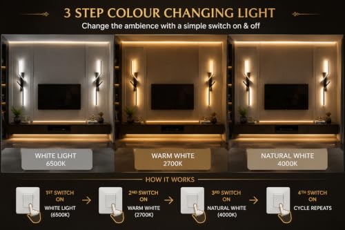 Image of FILLISKA Led Wall Highlighter Light, 3-in-1 Colour Changing, Luxurious Wall Decor (18 Watt Black Double Stick-AM623)