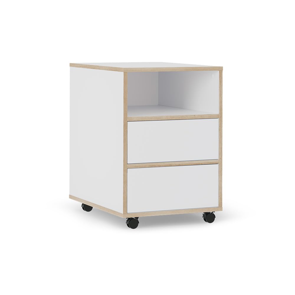 Vicco Caisson Roulant Tetrix, Blanc, 42x55cm | avec étagères et 2 tiroirs, sur roulettes pour une utilisation flexible au bureau ou en télétravail