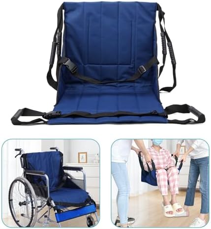 Patient Lift Transfer Belt from Bed to Wheelchair Stair Transfer Emergency Evacuation Chair Pad Safety Medical Lifting Sling Slide Board Transferring for Elderly, Disabled, Adults (Blue – 4 Handles)