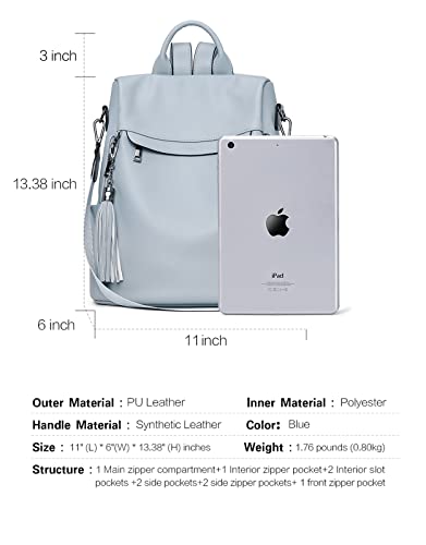 Telena Backpack Purse For Women, Pu Leather Anti Theft Travel Backpack Purse Shoulder Bags With Tassel Dusty Blue #TOP2