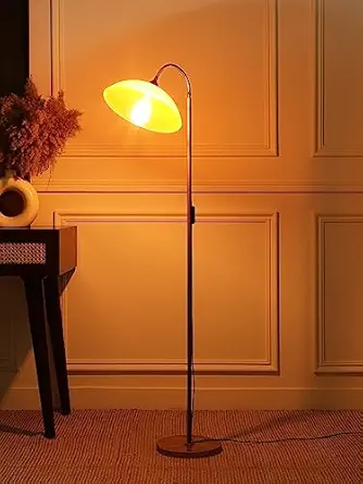 Sanded Edge Jason Focus Floor LAMP in Gold Color and Heavy Metal Base with Amber Color POLYPROPLENE Washable Shade for Home D?COR, Gift Pack of 1