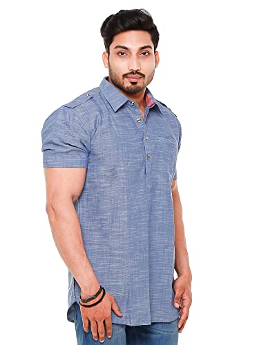 Image of Mens Cotton Linen Half Sleeve Plus Size Short Kurta