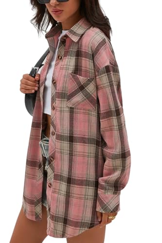 Image of CHYRII Womens Button Down Flannel Shirts Long Sleeve Plaid Shackets Business Casual Blouse Top