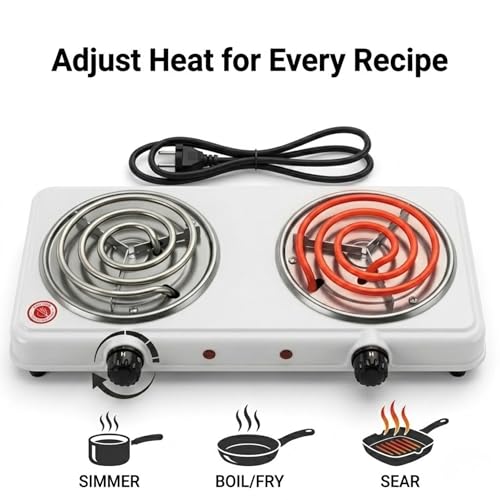 Image of Drumstone (3 Year Warranty) 2000W Electric Double Burner Hot Plate | Portable Dual Cooking Stove with Adjustable Temperature Control | Stainless Steel Countertop Cooktop for Home, Office, Dorm