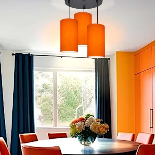 Image of 3 Set Hanging Cluster Light - Pendant Lamps in Cylindrical Shape for Living Rooms /Bed Rooms (Orange)