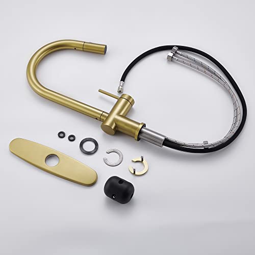 Yardmonet Brushed Gold Kitchen Faucet With Pull Down Sprayer, Modern Gold Kitchen Sink Faucet Single Hole With 10" Deck Plate, Single Handle Pull Out Kitchen Faucets For Sink #TOP6