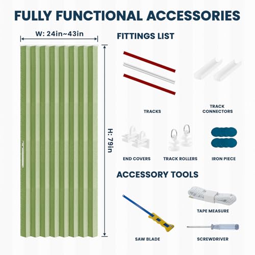 Image of AJAZZ 100% Blackout Accordion Doors for Closet Magnetic Door Curtain Invisible Folding Door for Bedroom Living Room Doorway Curtain Sets Included Tracks (1Panel, 43W x 79 L, Green)