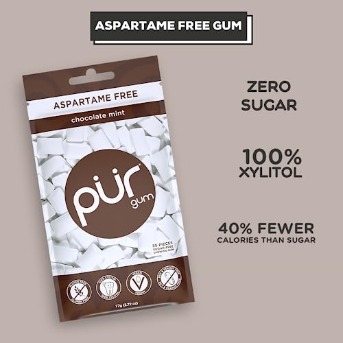 Pur Gum | Aspartame Free Chewing Gum | 100% Xylitol | Sugar Free, Vegan, Gluten Free & Keto Friendly | Natural Chocolate Mint Flavored Gum, 55 Pieces (Pack Of 1) #TOP2