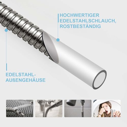 OFFO Flexibler Edelstahl Duschschlauch,Brauseschlauch 2m, G1/2 Zoll Standard Anschluss, Leckfrei und Anti-Knick, Leicht zu reinigen, für Dusche Badezimmer​, Chrom