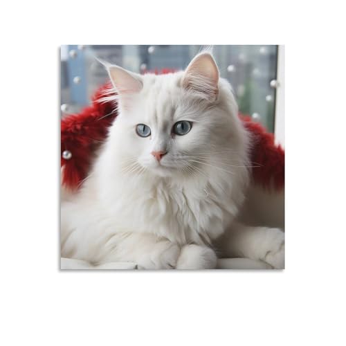 Toile murale abstraite chat blanc 70x70cm sans cadre pour salon